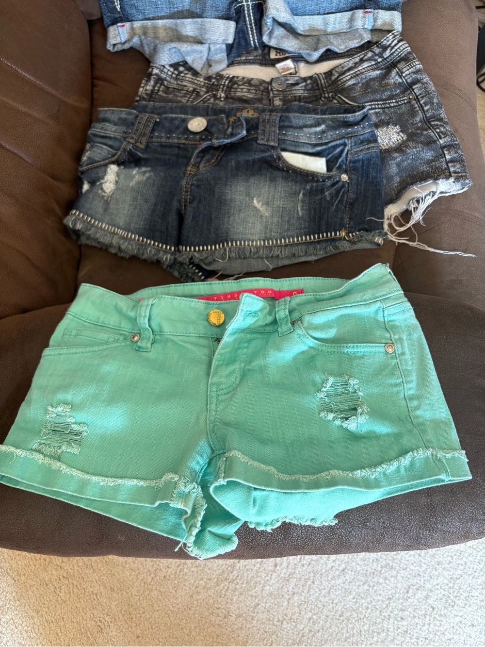 Tinseltown Mint Green Distressed Denim Shorts